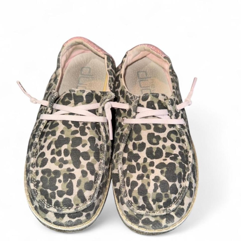 HEY DUDE YOUTH 2-3 LEOPARD W/GOLD PINK TRIM SLIP‎ ON SHOE - Picture 3 of 7